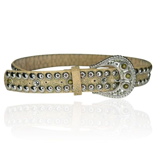 Leatherock Belt L‎ 36 Stone Accented Large Buckle Fully Studded Vintage Western - Picture 1 of 8